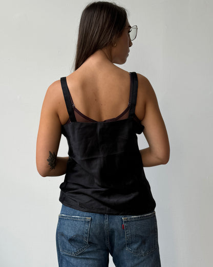 Black Satin Tank Top - M