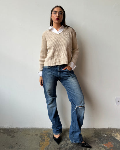 Oatmeal Sweater Collared Top - L/XL