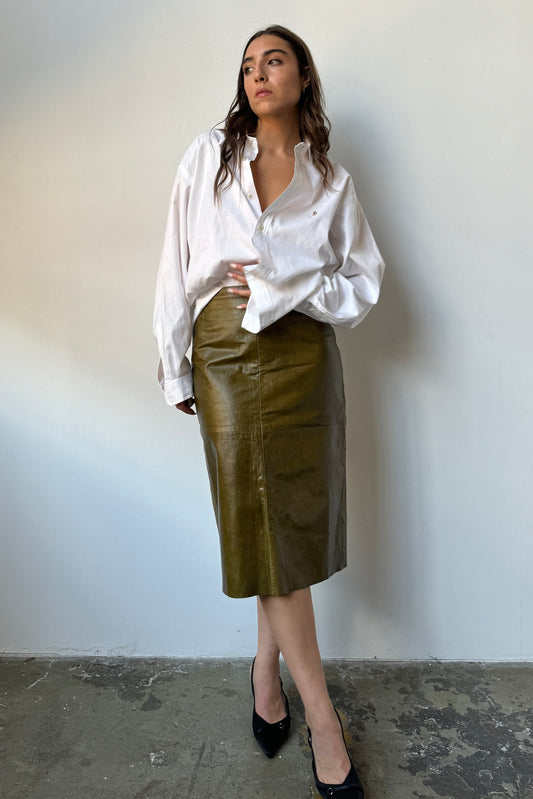 90’s GAP Olive Leather Midi Skirt - 8