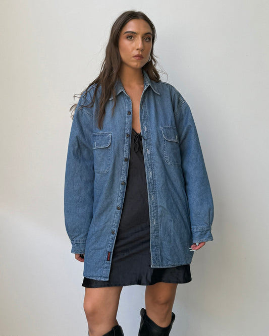 90's Fleece Lined Denim Shacket- L