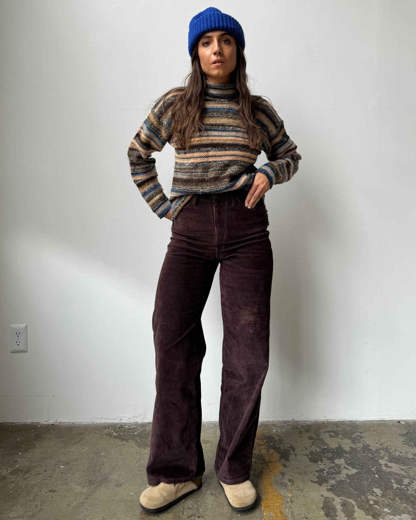 90's Wool Blend Striped Turtleneck Sweater - M