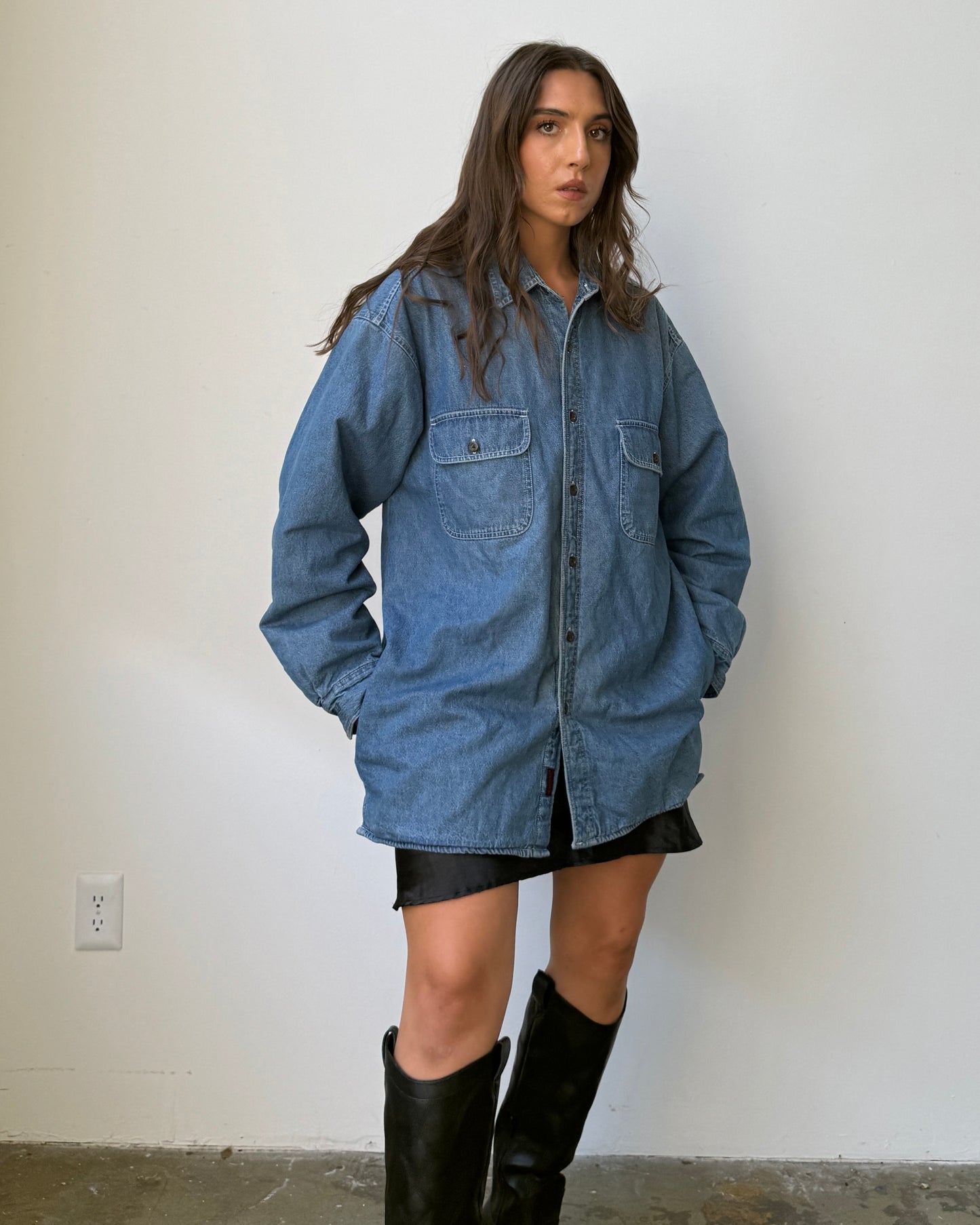 90's Fleece Lined Denim Shacket- L