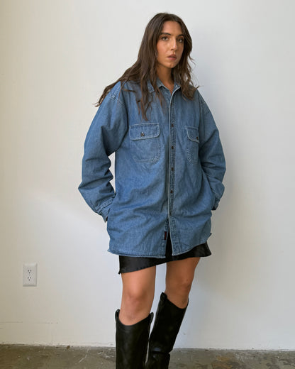 90's Fleece Lined Denim Shacket- L