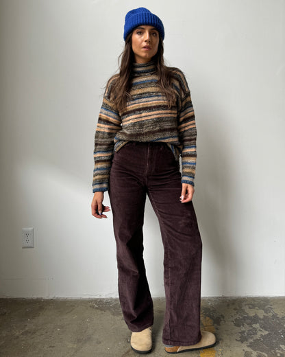 90's Wool Blend Striped Turtleneck Sweater - M