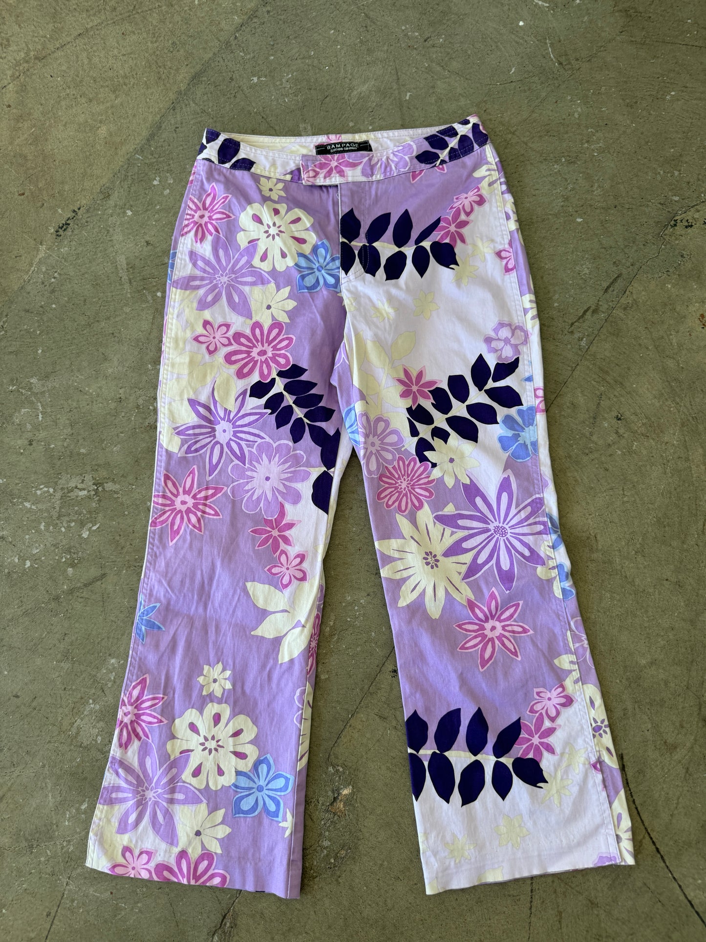 Y2K Purple Floral Cropped Kickflare Pants - 26" Waist