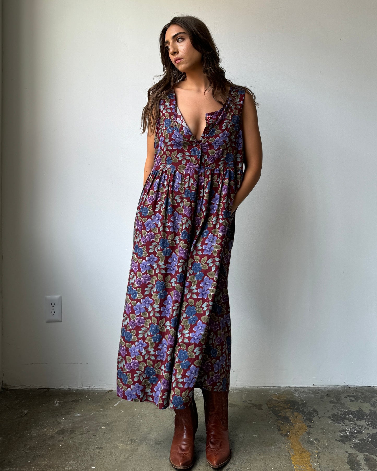 90's Floral Midi Dress- L