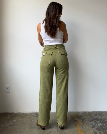 50's 100% Cotton Distressed Olive Workwear Pant- 4/6