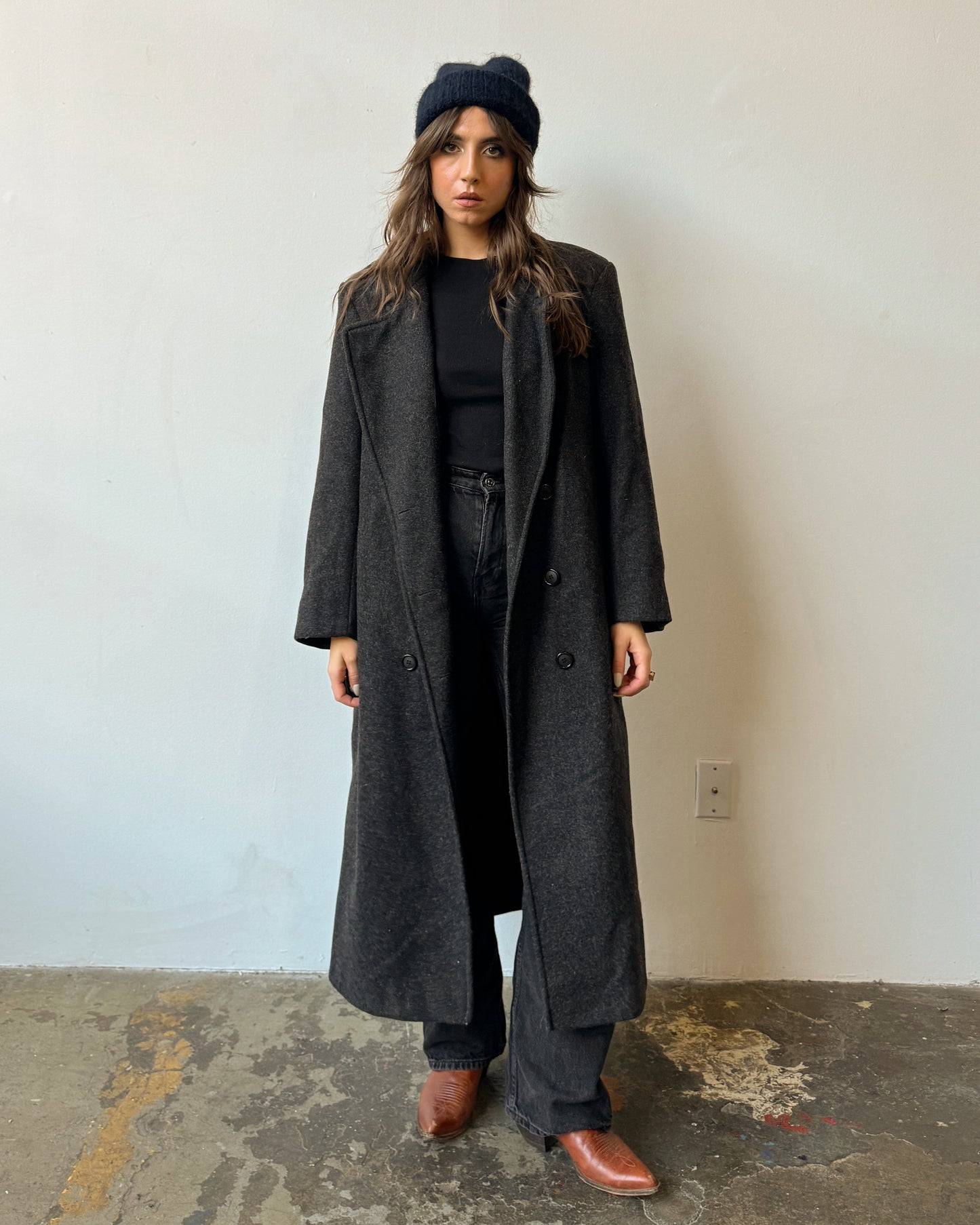 Charcoal 100% Wool Overcoat - S/M/L