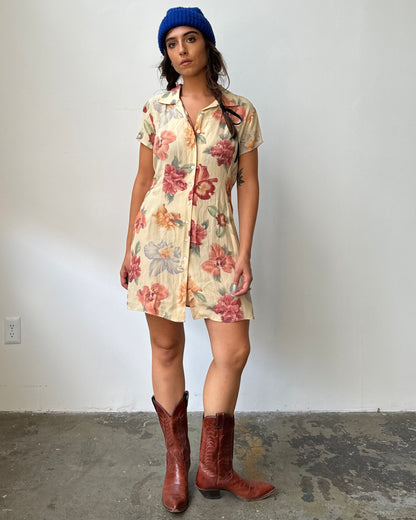 Buttery Floral Button Front Mini Dress- M/L