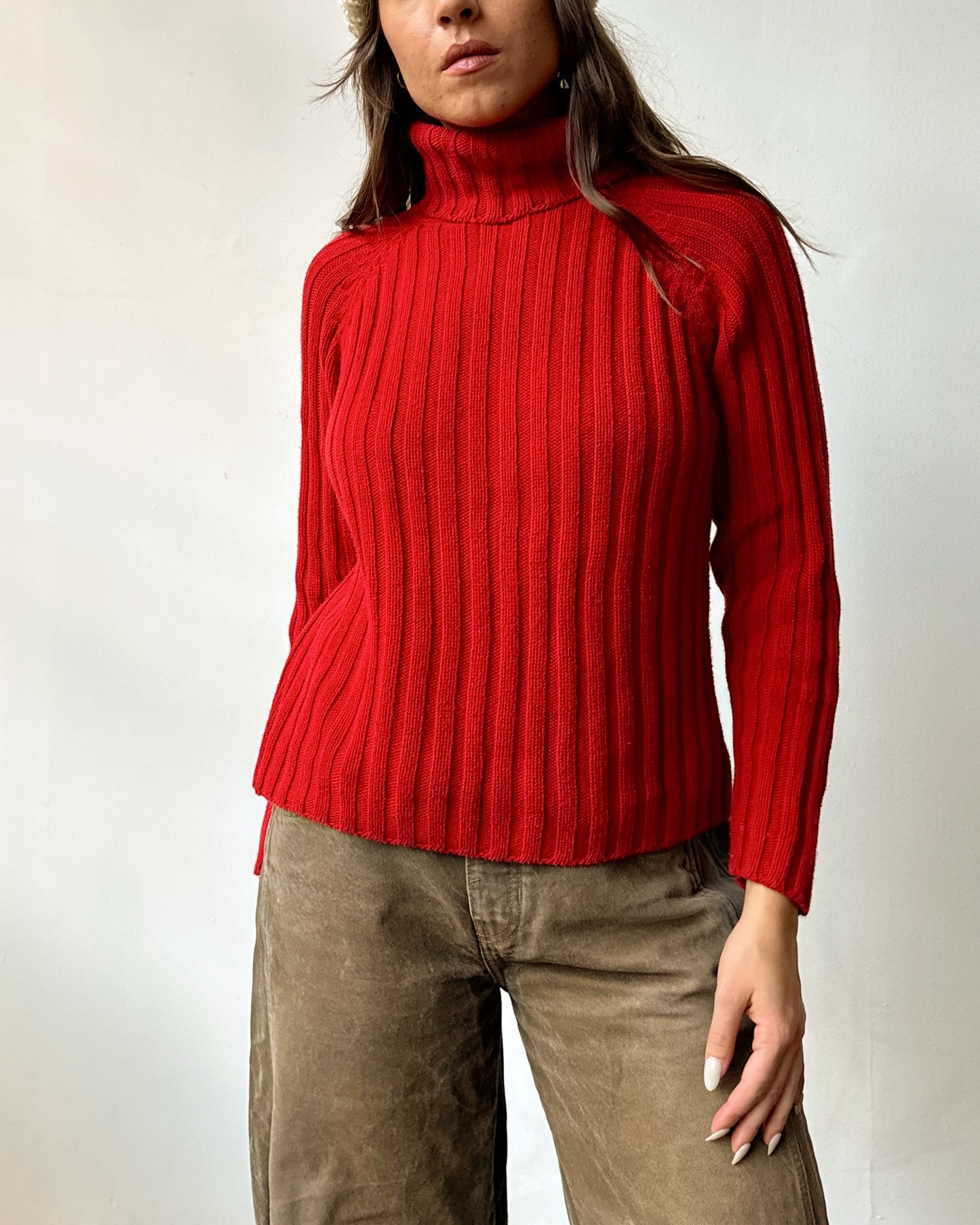 St John's Bay Cherry Ribbed Turtleneck Sweater - M