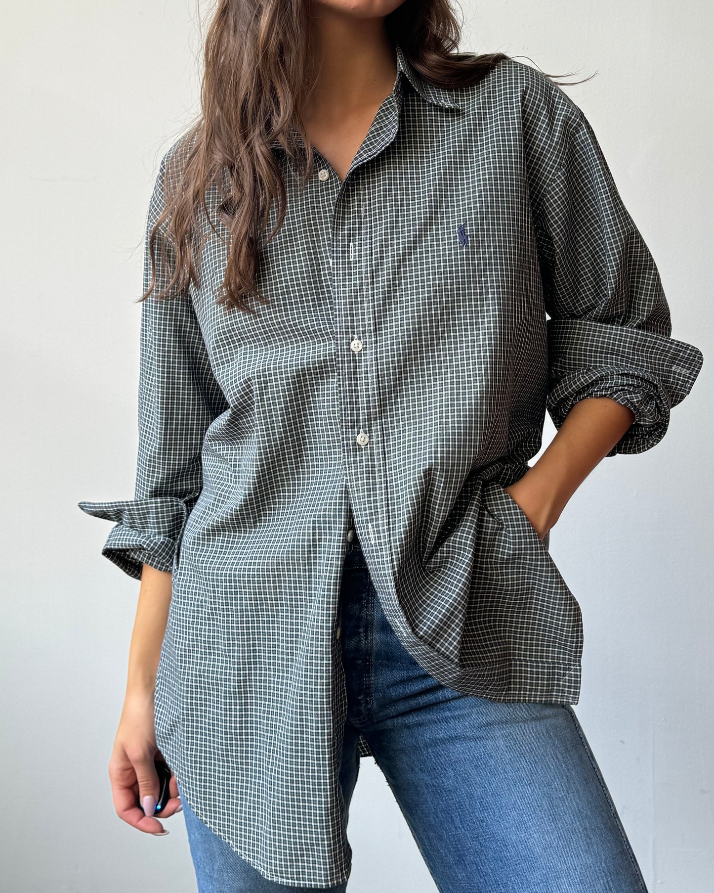 Ralph Lauren Olive Checked Button Down- L