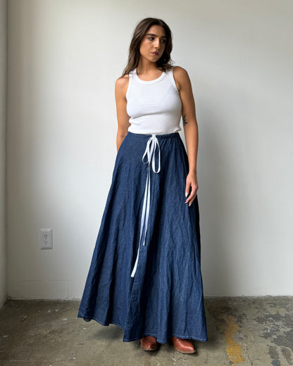 Handmade 100% Cotton Snap Front Denim Maxi Skirt - XS/S/M