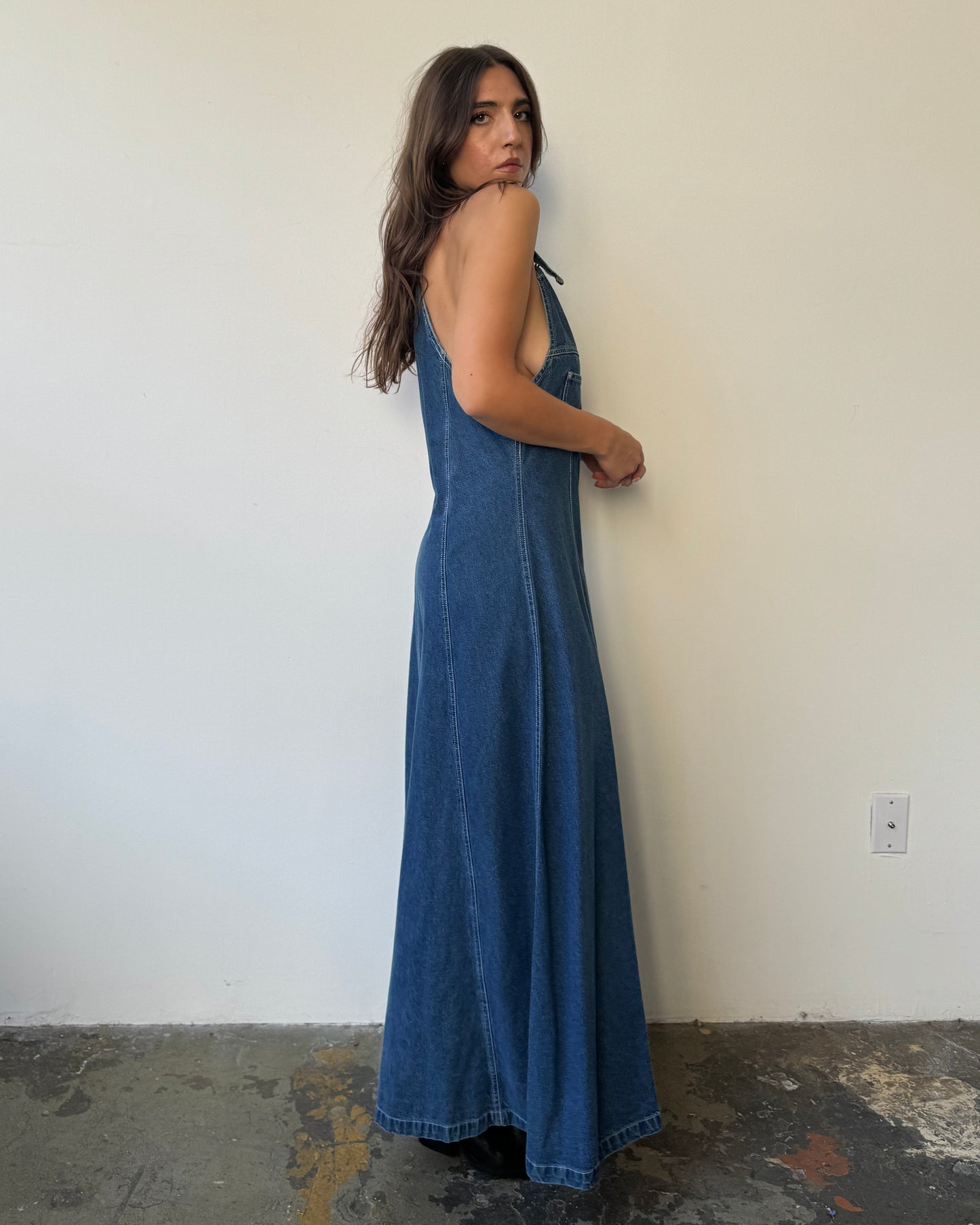 Denim Button Front Maxi Dress- L