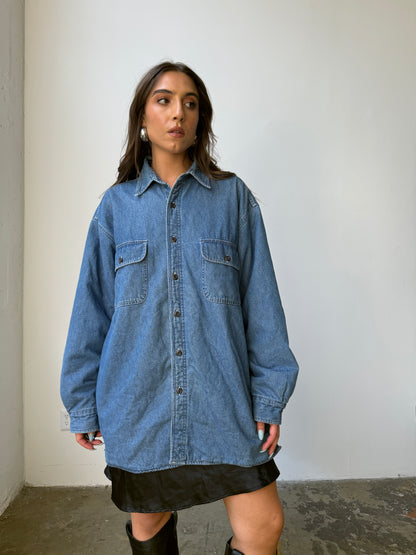 90's Fleece Lined Denim Shacket- L