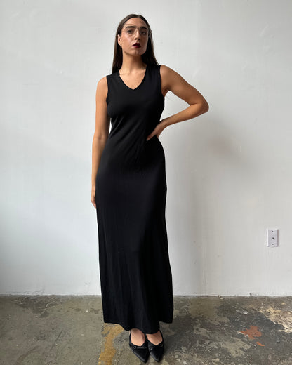 Black Slinky Knit Maxi Dress - M