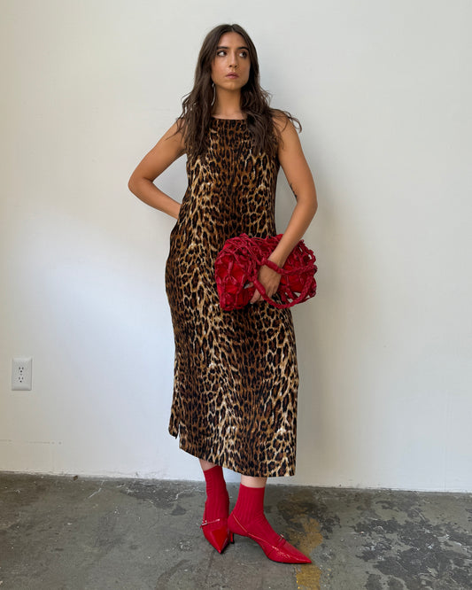 90's Leopard Print Maxi Dress - M