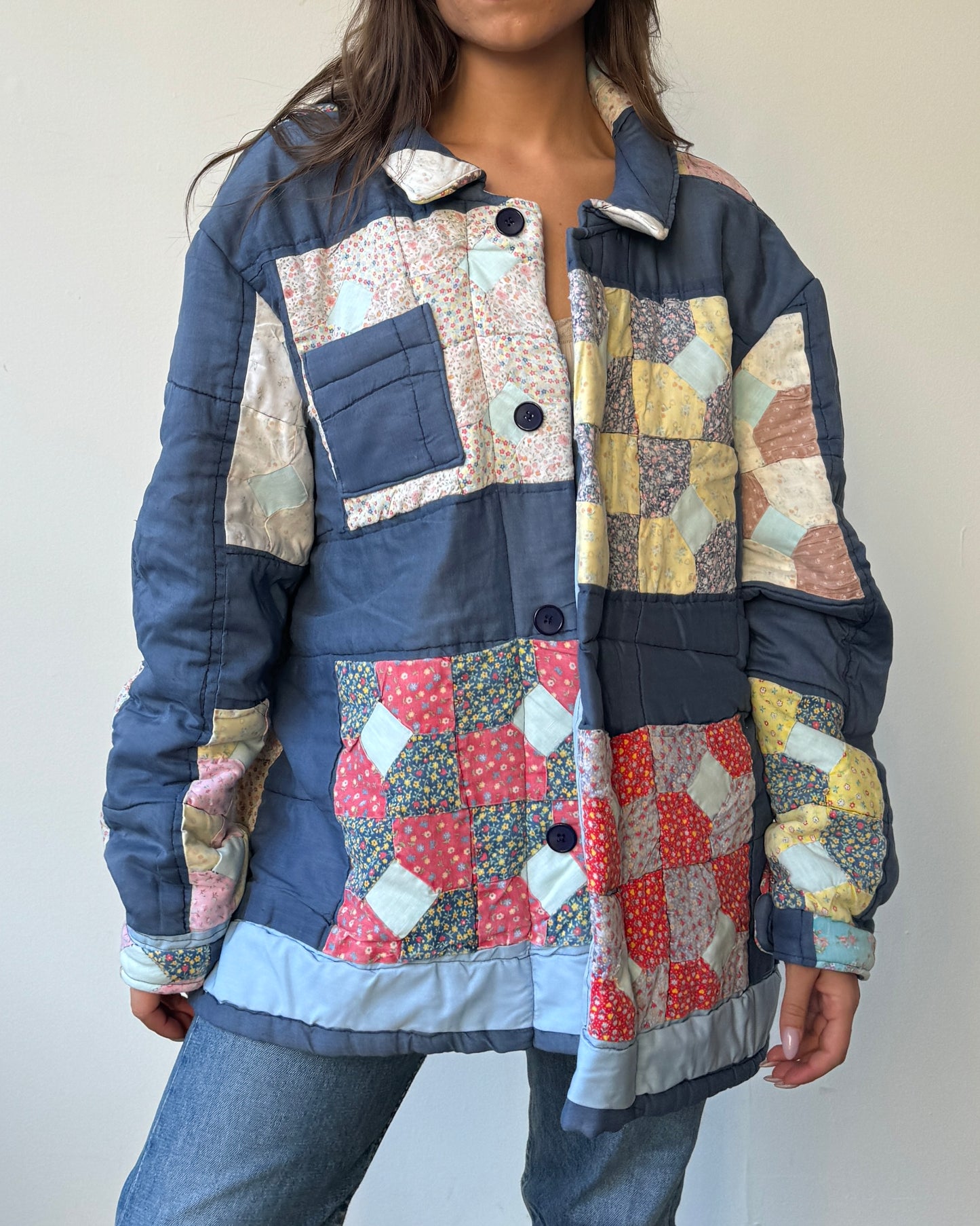 Handmade Button Front Quilt Coat - XL