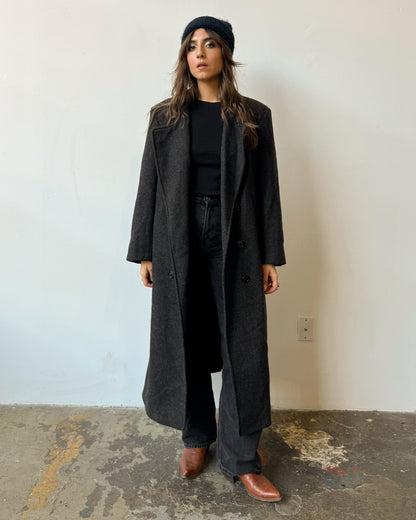 Charcoal 100% Wool Overcoat - S/M/L