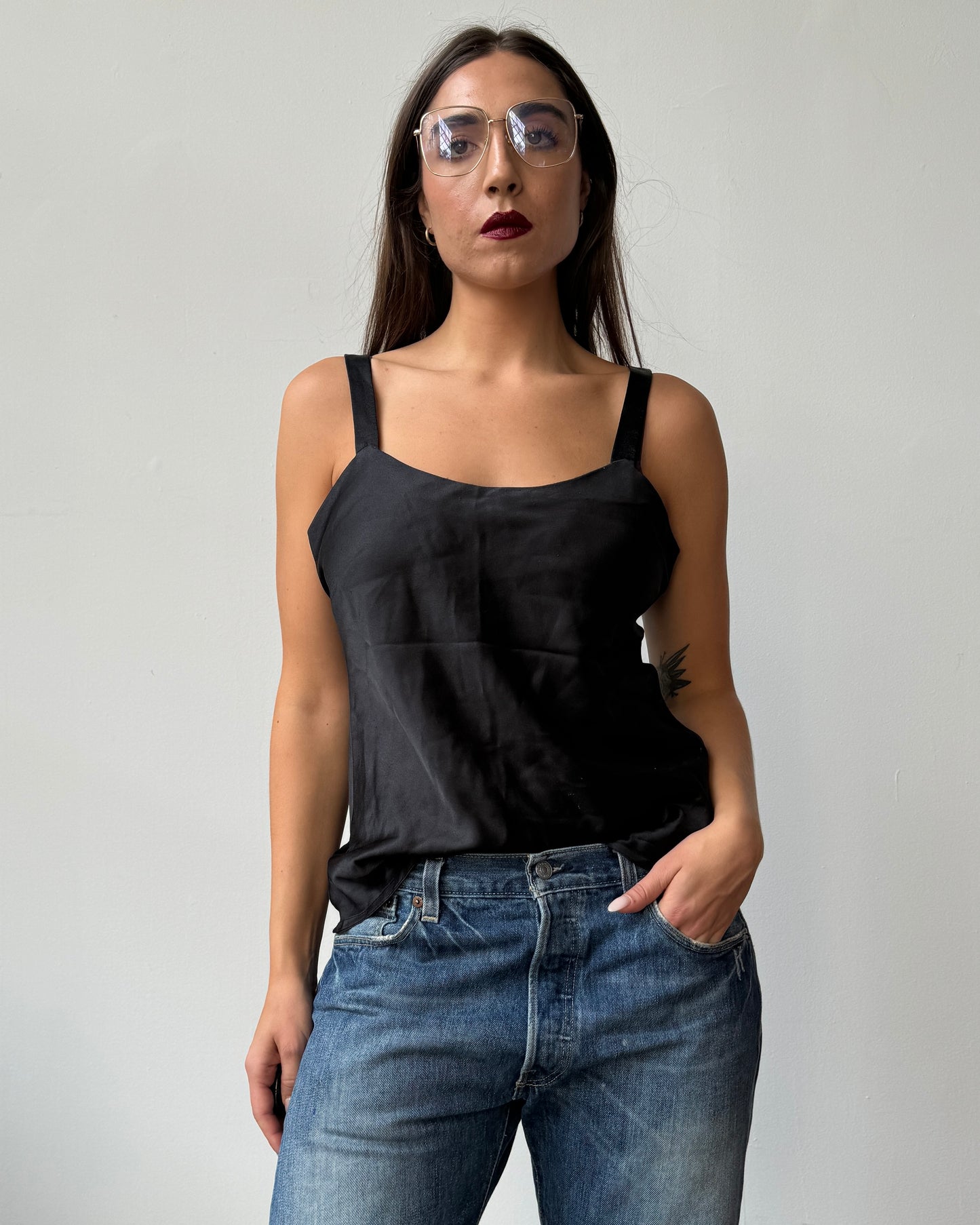 Black Satin Tank Top - M