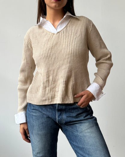 Oatmeal Sweater Collared Top - L/XL