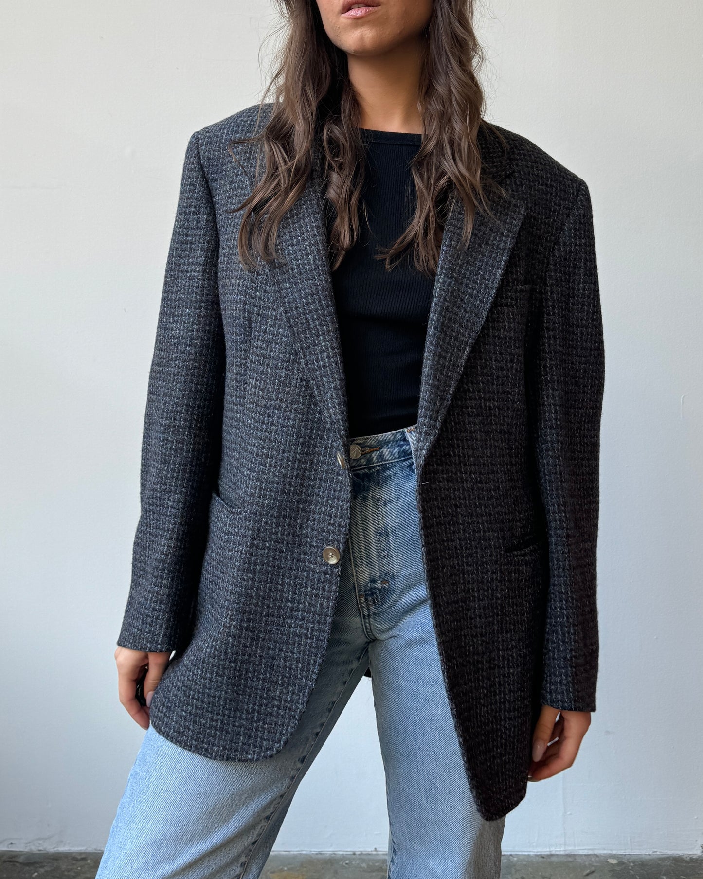 Blue & Multicolor Tweed Oversized Blazer