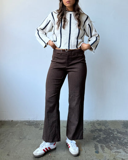 Chocolate Pinstripe Mid-Rise Kickflare Pant - 6