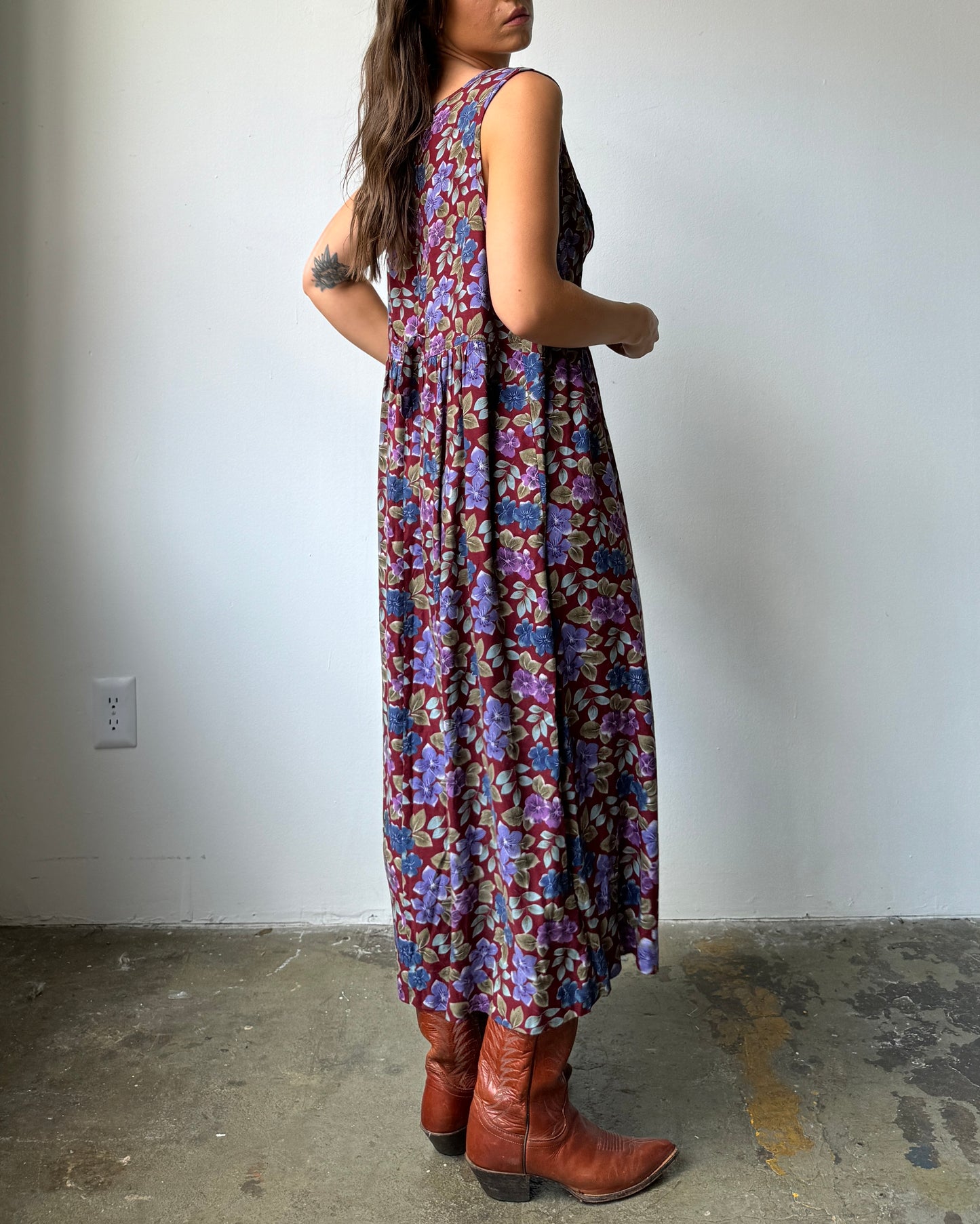 90's Floral Midi Dress- L