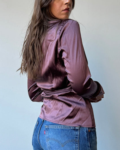 Plum Silk Wrap Top - S/M