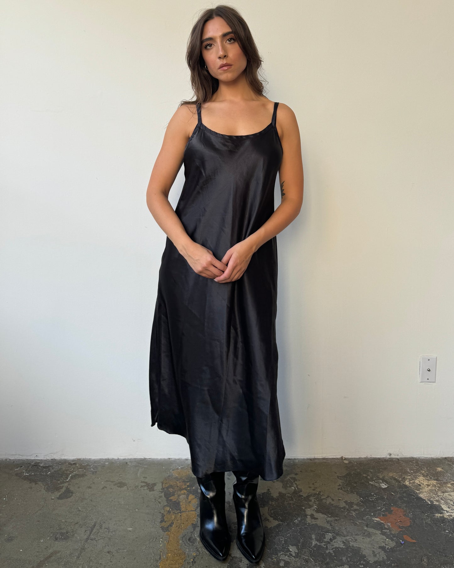 Ink Black Satin Maxi Dress - M-XL