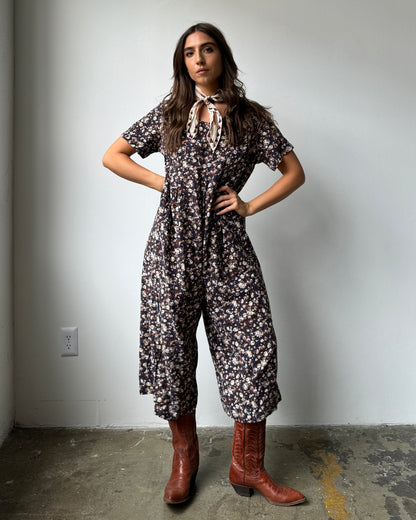 80's Floral Oversized Jumpsuit - L