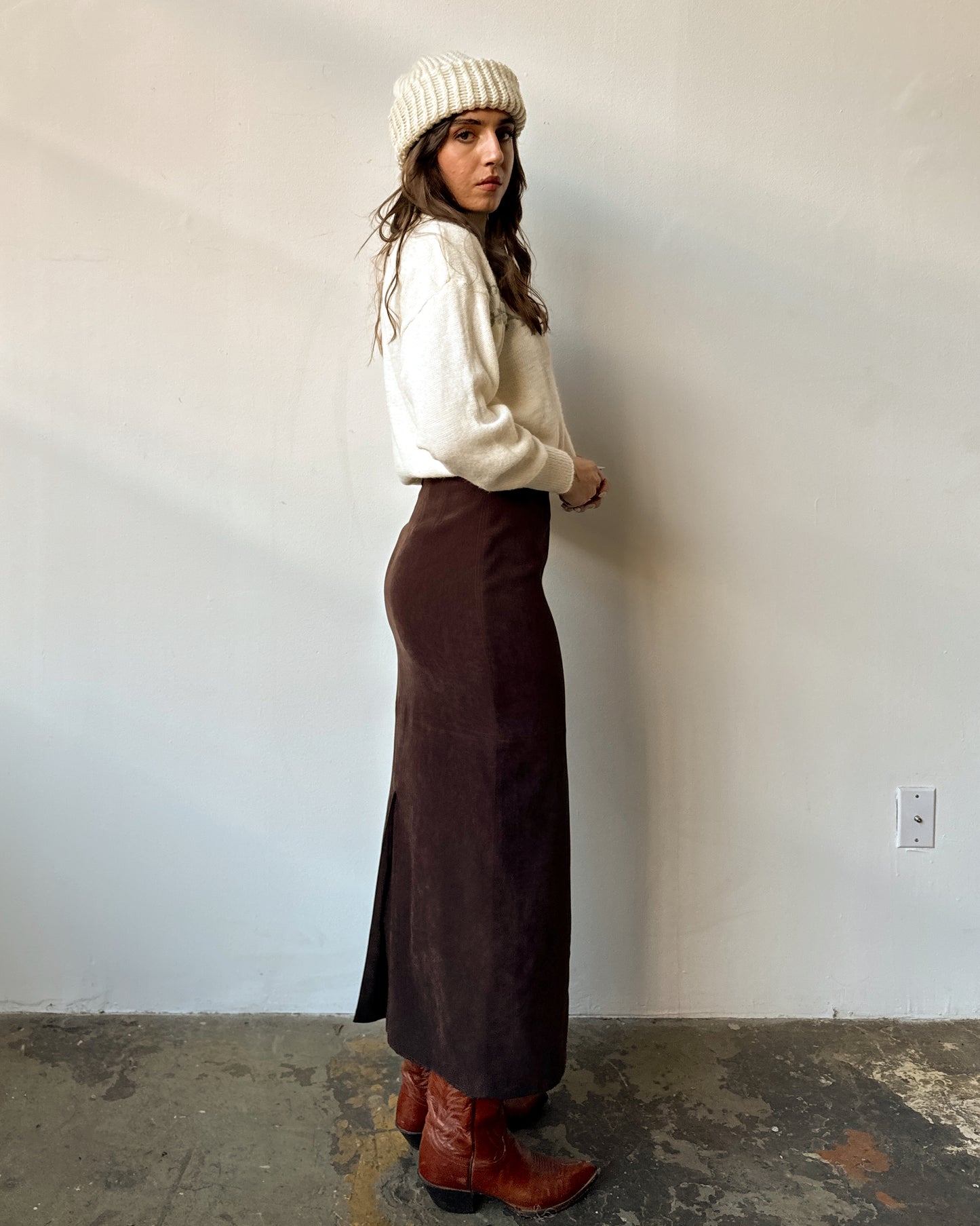 Chocolate Microsuede Maxi Skirt - 4