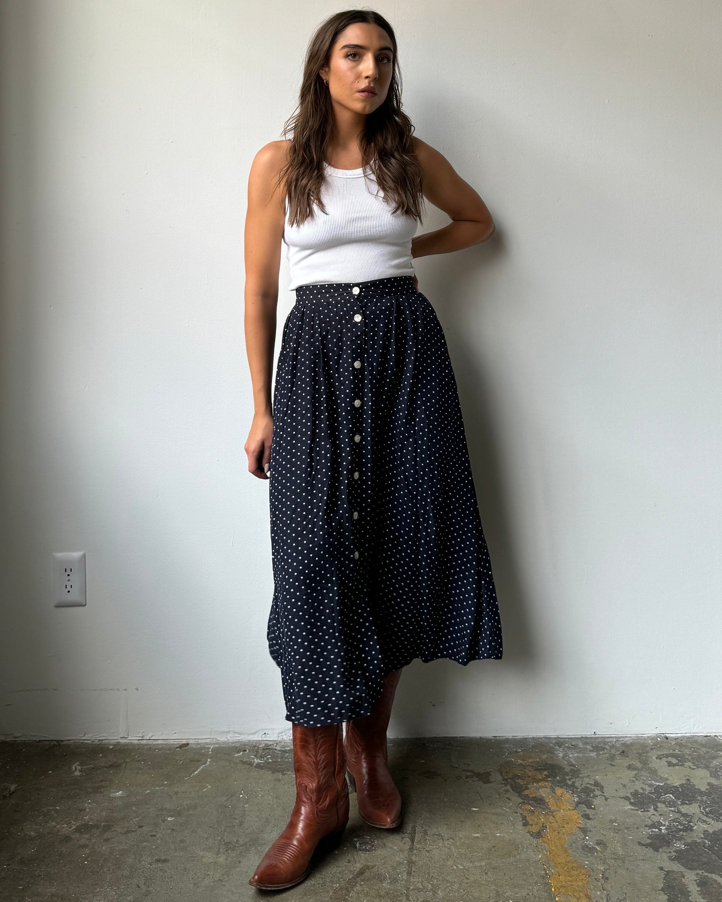 80's Talbots Dotted Maxi Skirt- M