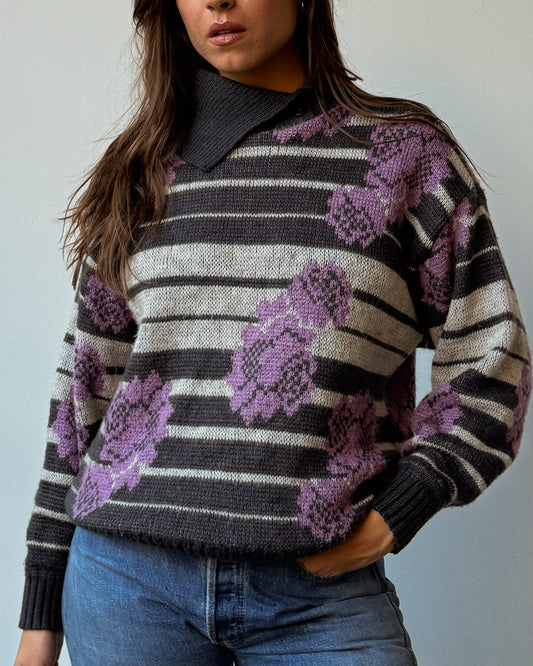 Roses & Stripes Wool Blend Sweater - M