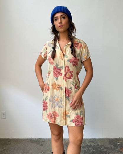 Buttery Floral Button Front Mini Dress- M/L