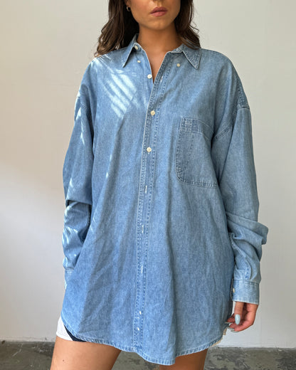 90's 100% Cotton Denim Oversized Button Down - L