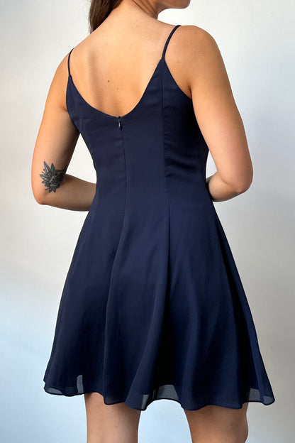 90’s Chiffon Layered Navy Mini Dress - 8