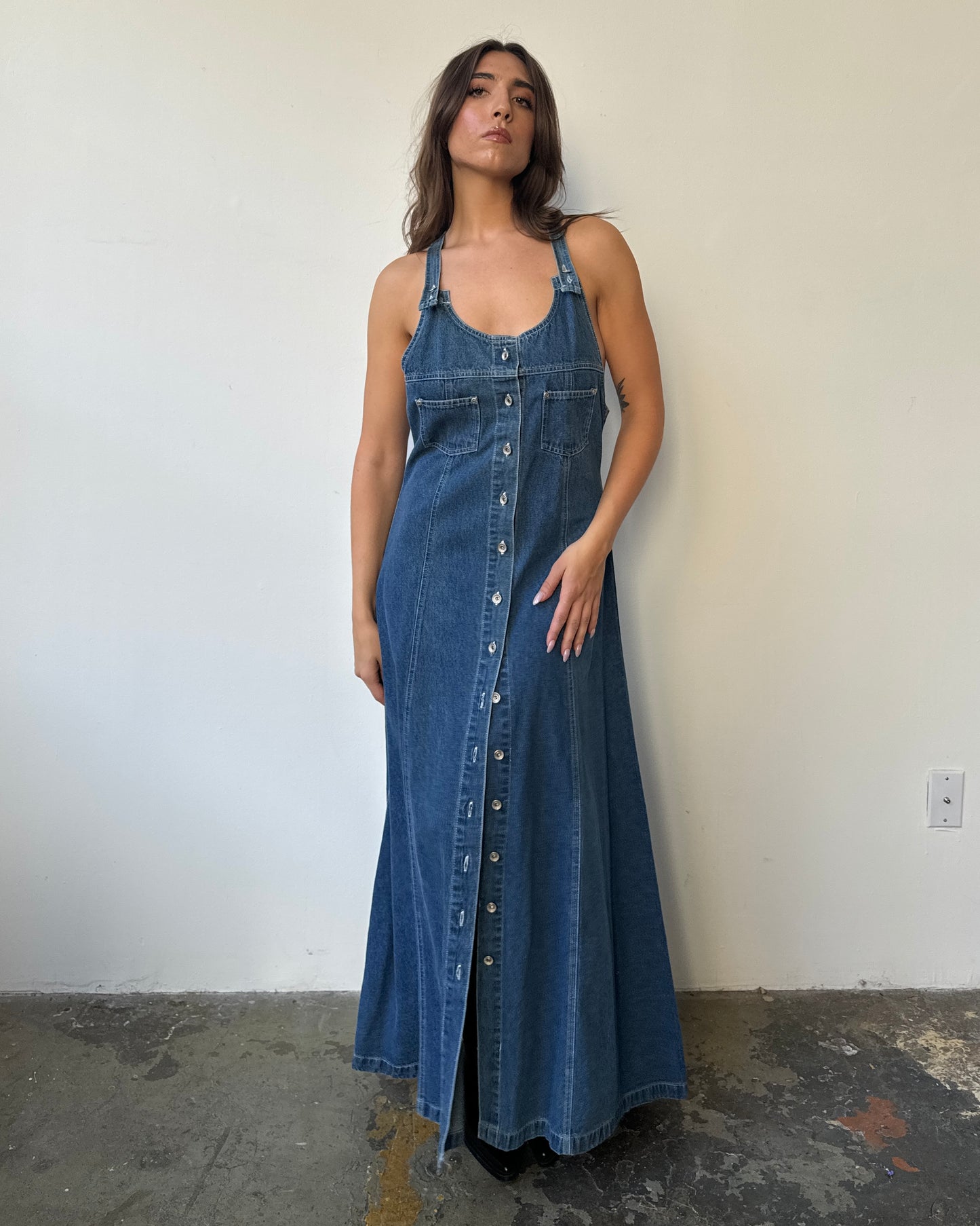 Denim Button Front Maxi Dress- L