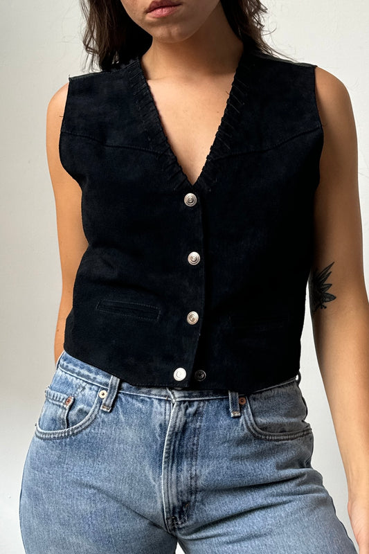 90’s Suede Snap Front Vest - M