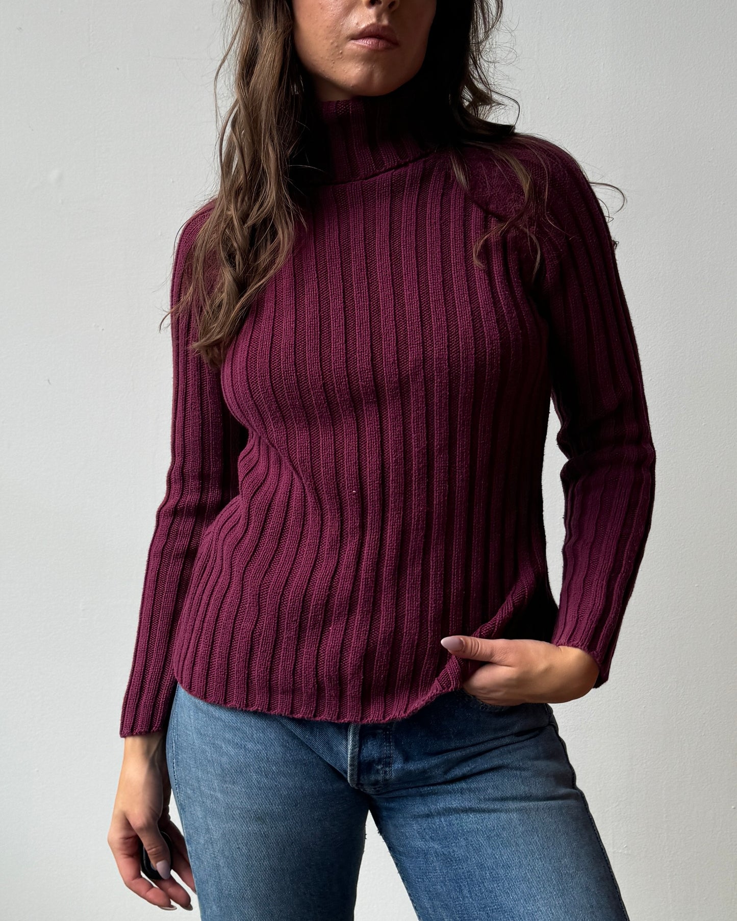 St John's Bay Wine Ribbed Turtleneck Sweater- M