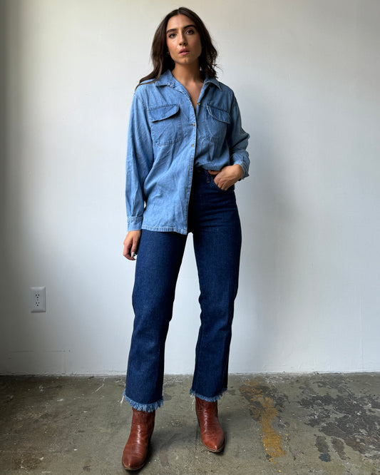 90's 100% Cotton Denim Button Down - S/M