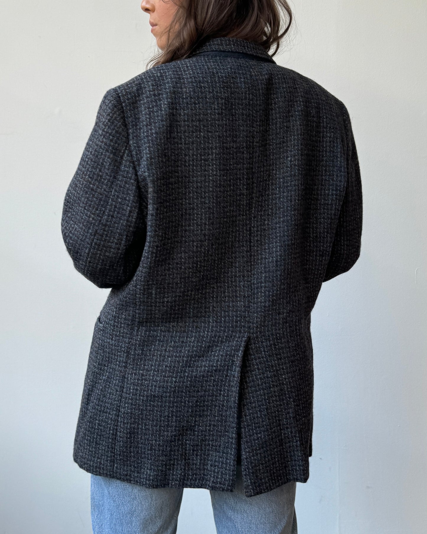 Blue & Multicolor Tweed Oversized Blazer