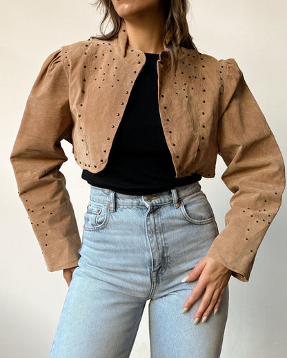 Suede Studded Cropped Bolero Jacket- XL