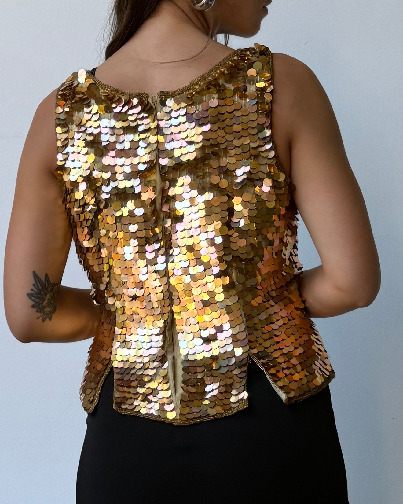 80's Gold Sequin Silk Top- L