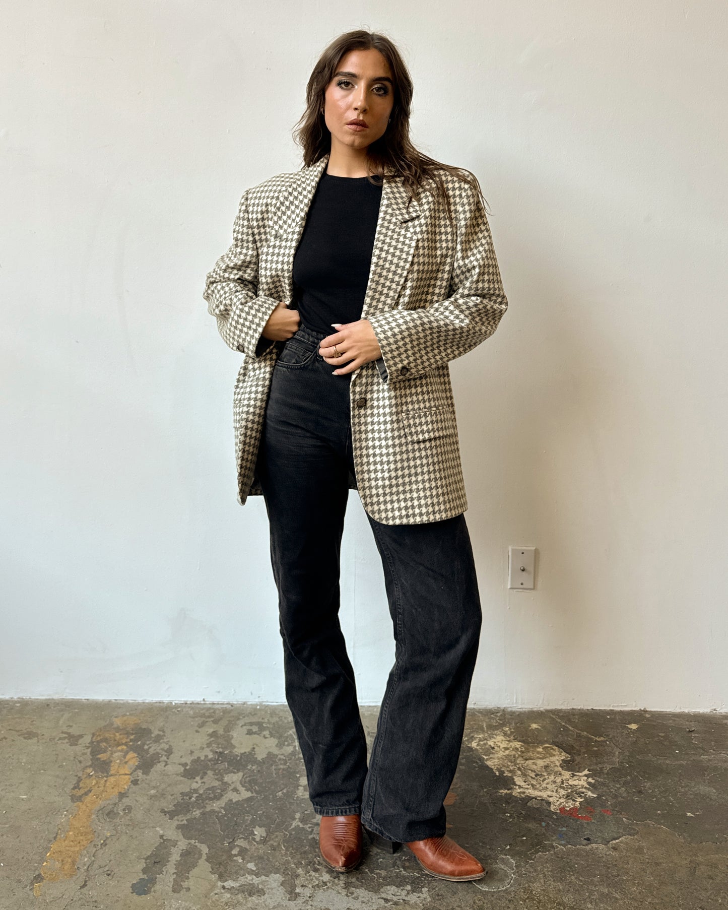 Oversized Houndstooth Blazer Jacket - S/M/L/XL