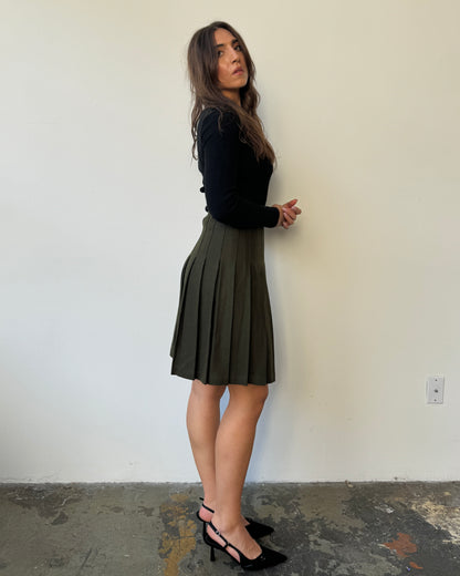 Olive Wool Pleated Skirt- 2