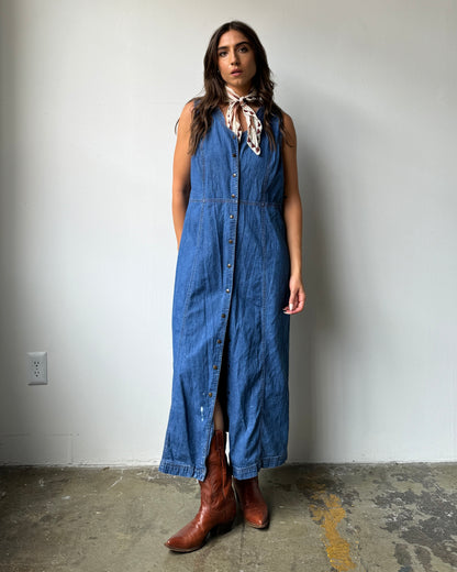 90's Eddie Bauer Distressed Denim Maxi Dress- XL