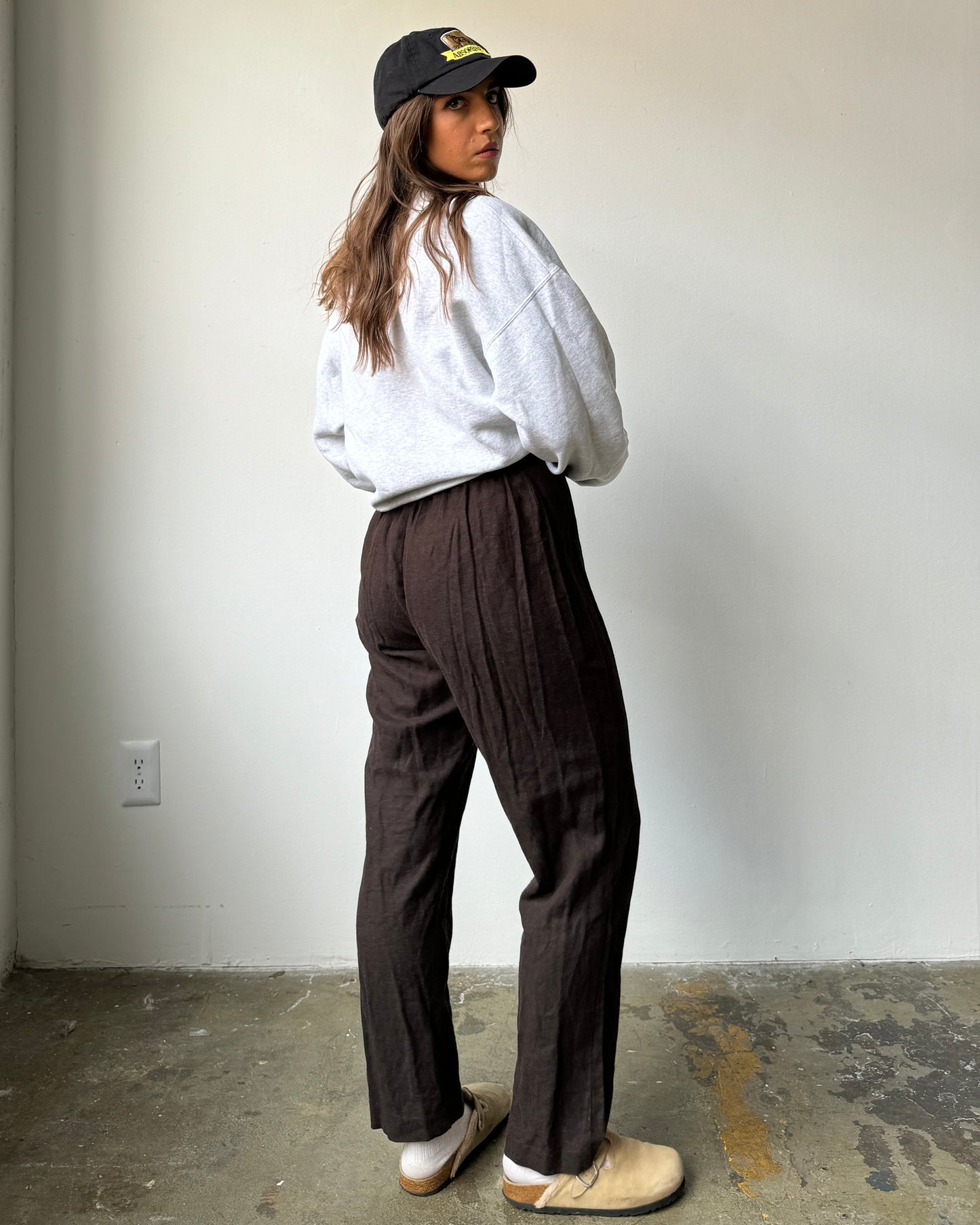 Chocolate Linen Blend Straight Leg Pants - 28" Waist