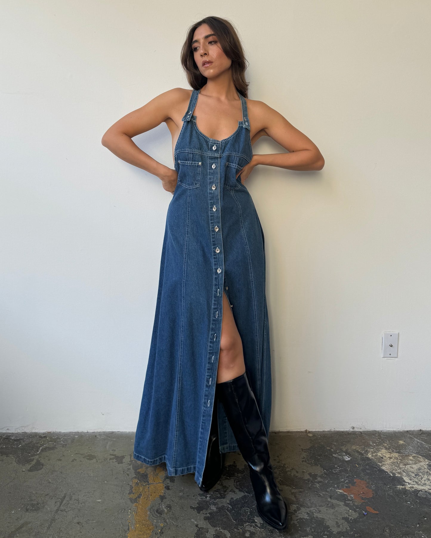 Denim Button Front Maxi Dress- L