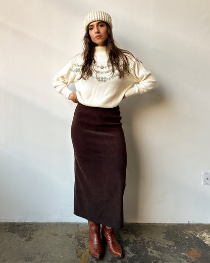 Chocolate Microsuede Maxi Skirt - 4