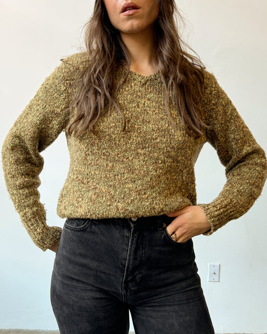 Avocado Green Marled Wool Blend Sweater - S/M/L